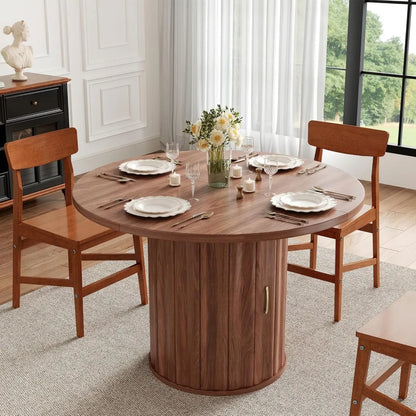 47 Inch Round Dining Table, Modern Round Wood Dining Table Rustic Kitchen Table for 4-6 People with Hidden Shelves for Dining