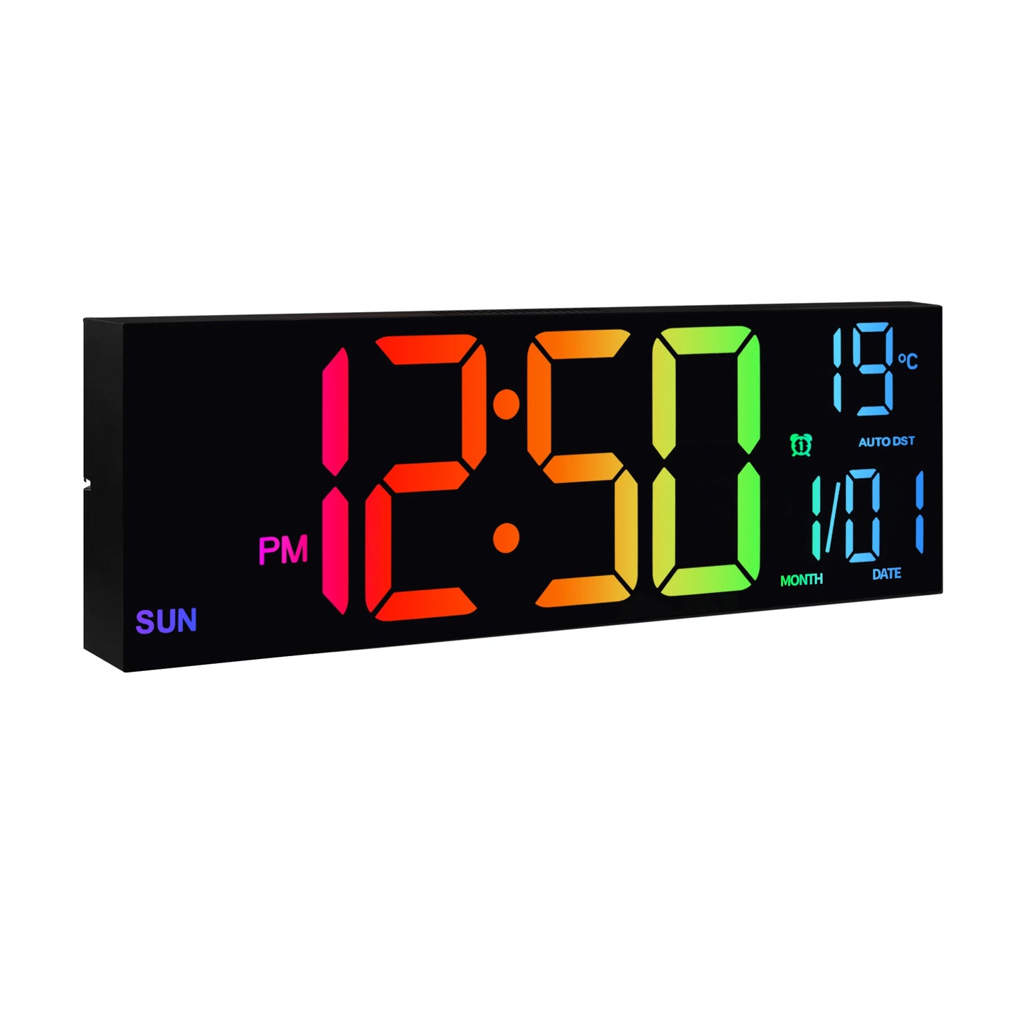 16" Large Digital Wall Clock, Big LED Display with Remote, 8 RGB Color, Alarm, DST, Temperature for Living Room, Kitchen