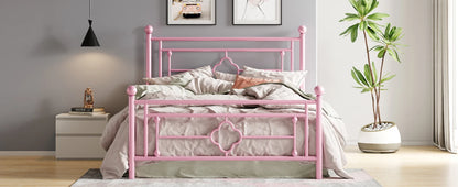 14 Inch Metal Platform Bed Frame, Vintage Victorian Style, Wrought Iron Headboard and Footboard