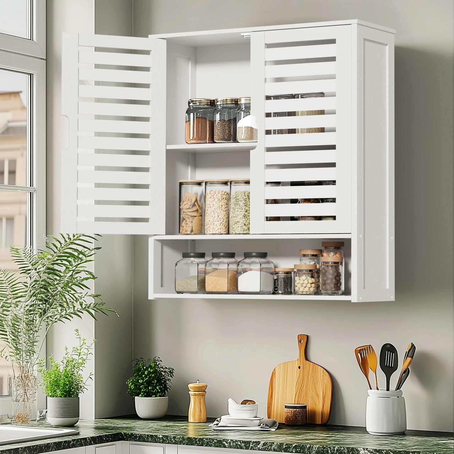 Wall Cabinet Bathroom Storage Cabinet Wall Mounted with Adjustable Shelves Inside, Double Door Medicine Cabinet, Utility Cabinet