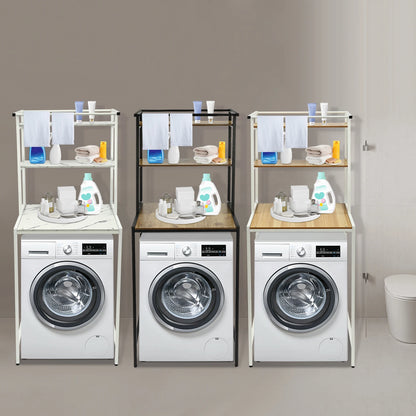 Over Washer and Dryer Storage Shelves 3 Tiers Standing Clothes Drying Rack with Basket for Laundry Room Balconies Porches