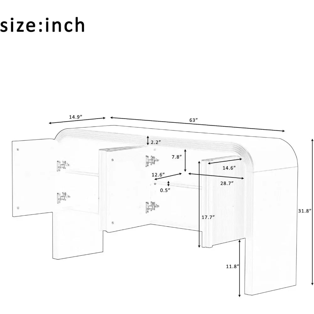 Storage Cabinet Sideboard for Kitchen, Modern Buffet Cabinet with Metal Handles and Adjustable Shelves for Living Room Corridor