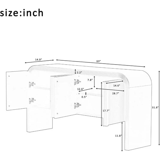 Storage Cabinet Sideboard for Kitchen, Modern Buffet Cabinet with Metal Handles and Adjustable Shelves for Living Room Corridor