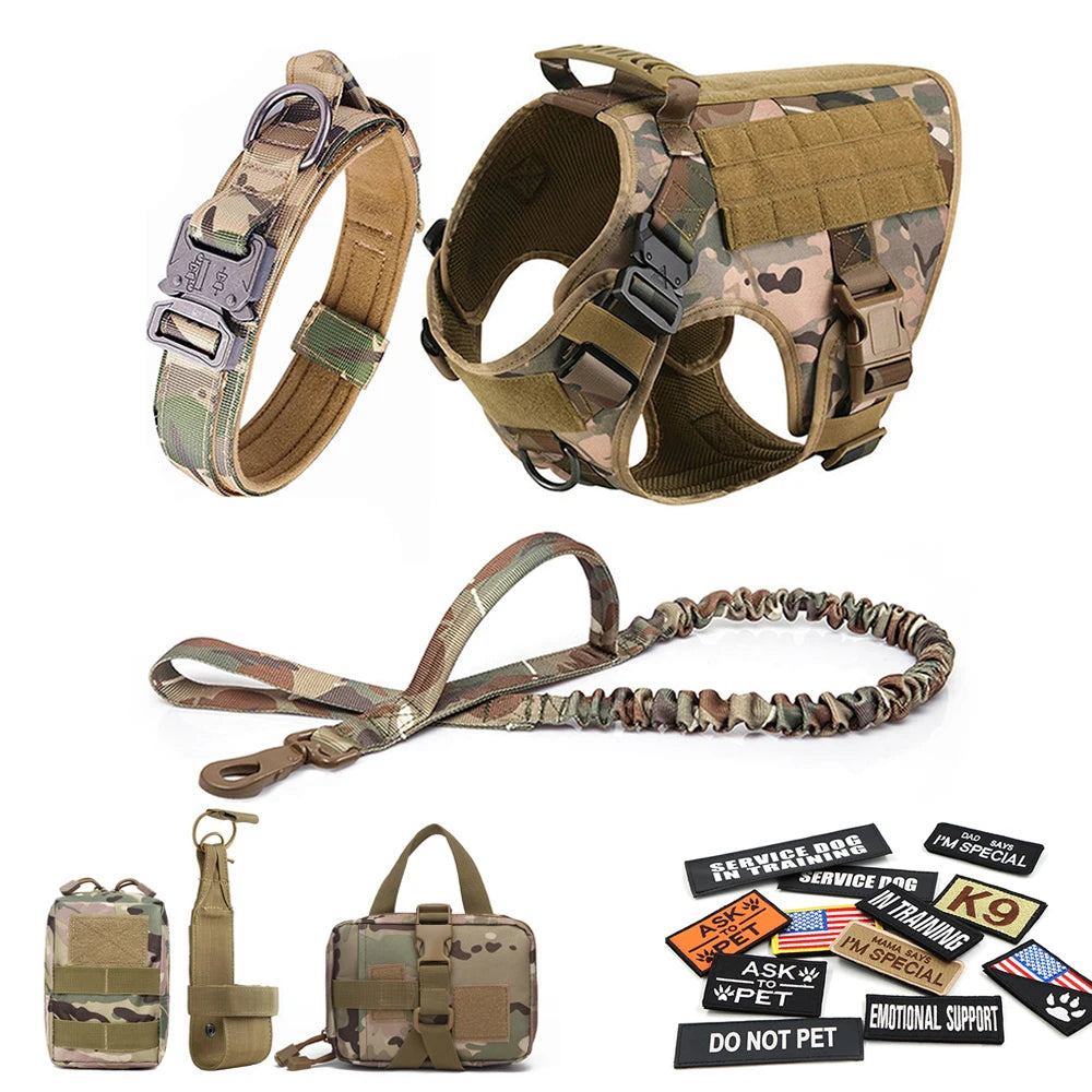 Military Large Dog Harness Collar Leash Bags Patches Set Pet  Training Vests Tactical Dogs Harnesses Accessories
