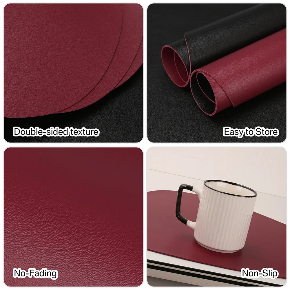 Irregular Shape PU Leather Placemats Set Oil-Proof Waterproof Dual-Sided Place Mats for Kitchen Bistro Tables Bars Coffee Shops