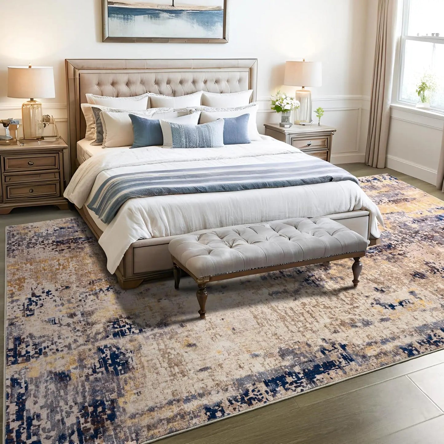 Living Room Area Rugs Soft Large Modern Abstract Area Rug, Vintage Machine Washable Non Slip Carpet , Low Pile Rugs