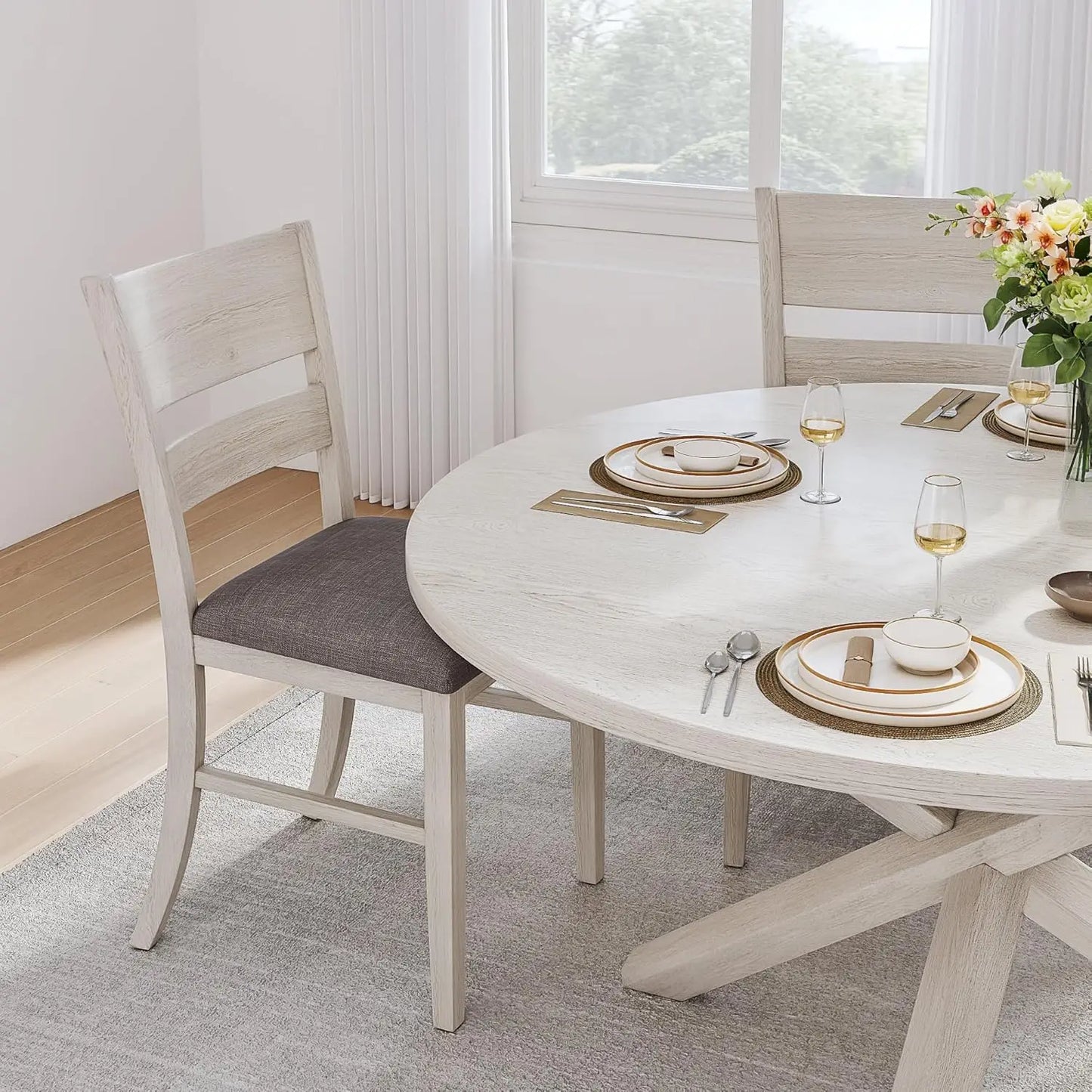 4-Piece Solid Wood Dining Table Set for 4-6, Modern Breakfast Dinette Kitchen Table with Chairs