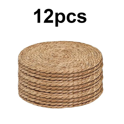 4/8/12pcs Round Woven Placemats Set Boho Rattan Placemat Natural Placemats 12Inch Farmhouse Weave Straw Braided Table Dinner Mat