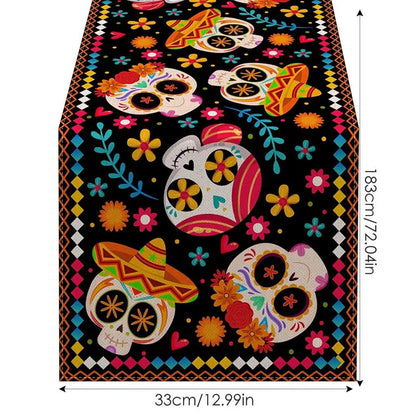 Mexican Skull Tablecloths Rustic Linen Table Cloth Mexican Theme Party Supplies Day Of The Dead Altar Decorations For Festival