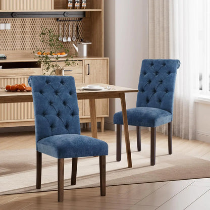 Dining Chairs Set of 6, Button Tufted Parsons Upholstered Chairs with Solid Wood Legs