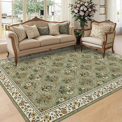 Vintage Washable Area Rugs for Living Room Soft Low-Pile Non-Slip Carpet  for Bedroom Dining Room Home Office