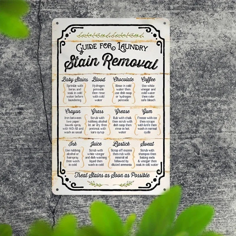 Antique Iron Laundry Guide Plate Metal Wall Artwork with Decontamination Tips Waterproof and Dustproof Ideal Home Decoration