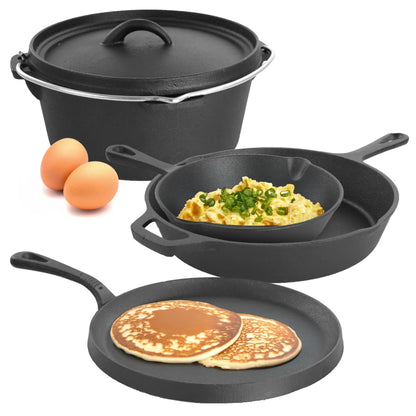 Pre-Seasoned 5-Piece Cast Iron Cookware Set, Non-Stick Pots & Pans for Oven, Stovetop & Grill, Even Heat Distribution