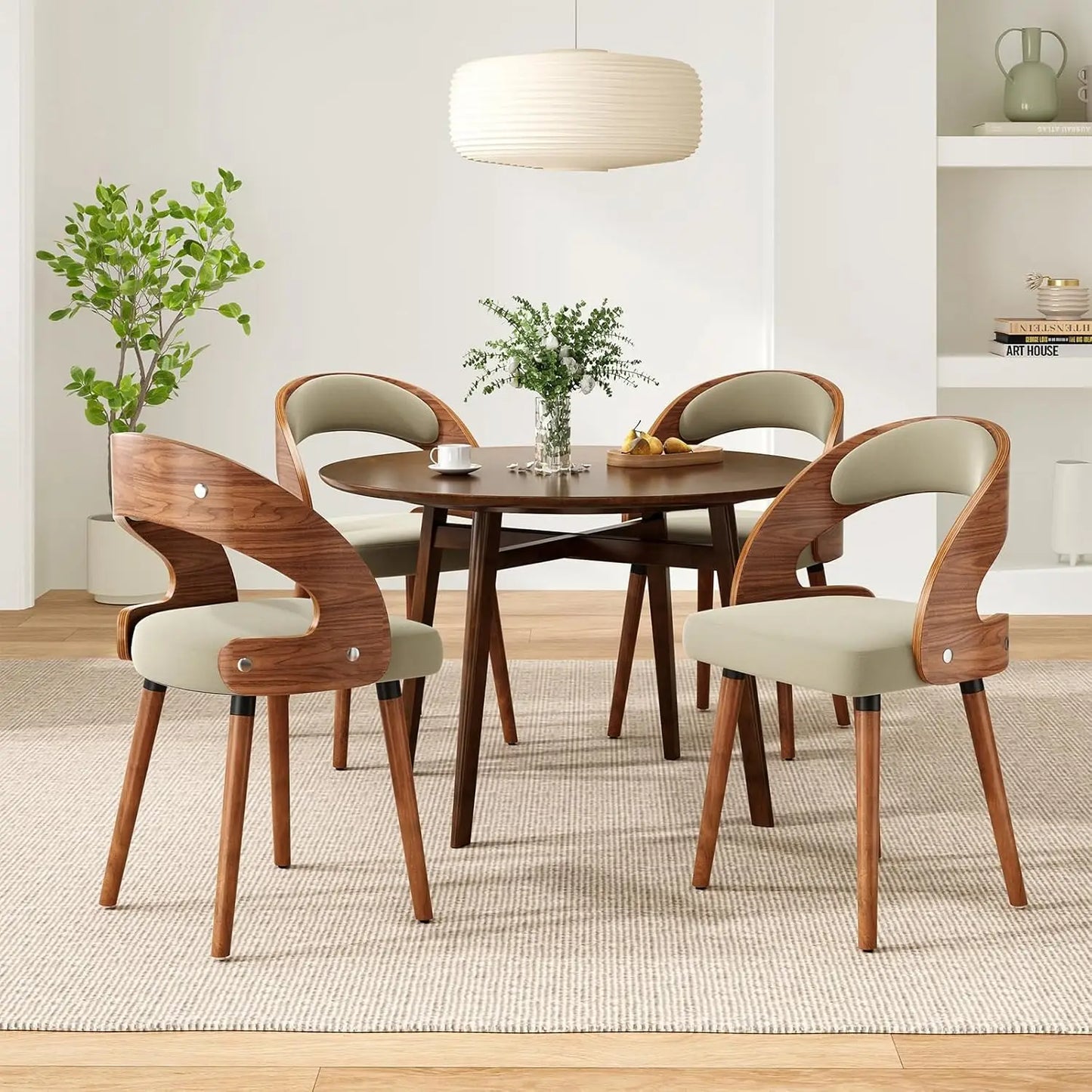 Wood Dining Chairs, Set of 4 Modern Upholstered Dining Chairs with Curved Backrest for Kitchen, Dining Room, Living Room,