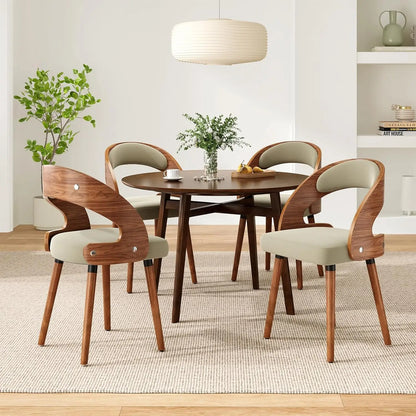 Wood Dining Chairs, Set of 4 Modern Upholstered Dining Chairs with Curved Backrest for Kitchen, Dining Room, Living Room,