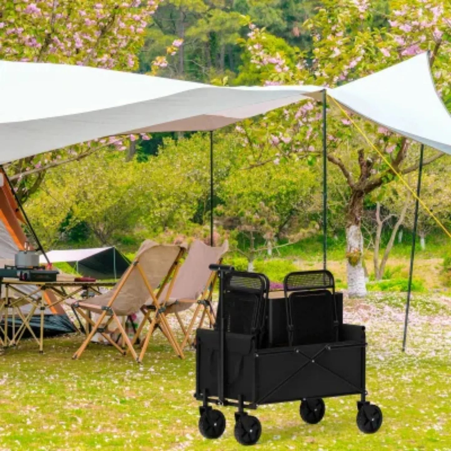 4-Wheel Foldable Garden Handcart | Heavy-Duty Cargo Transport w/ One-Hand Carry | Portable Foldable Design for Easy Storage