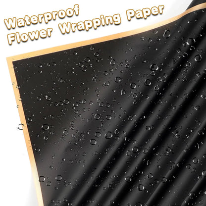 20 Sheets Black Flower Wrapping Paper with Golden Edges, Korean Florist Bouquet Supplies, Waterproof Packaging, Great for DIY Cr