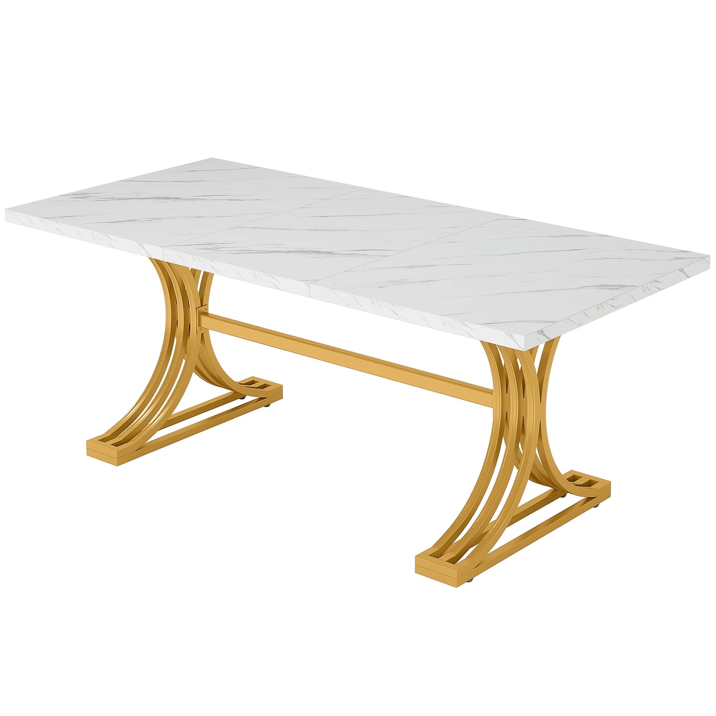 63-Inch Rectangular Dining Table for 4 to 6, Modern Kitchen Table with Faux Marble Table Top