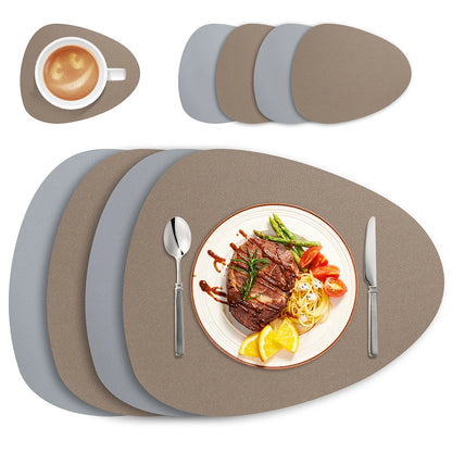 Irregular Shape PU Leather Placemats Set Oil-Proof Waterproof Dual-Sided Place Mats for Kitchen Bistro Tables Bars Coffee Shops