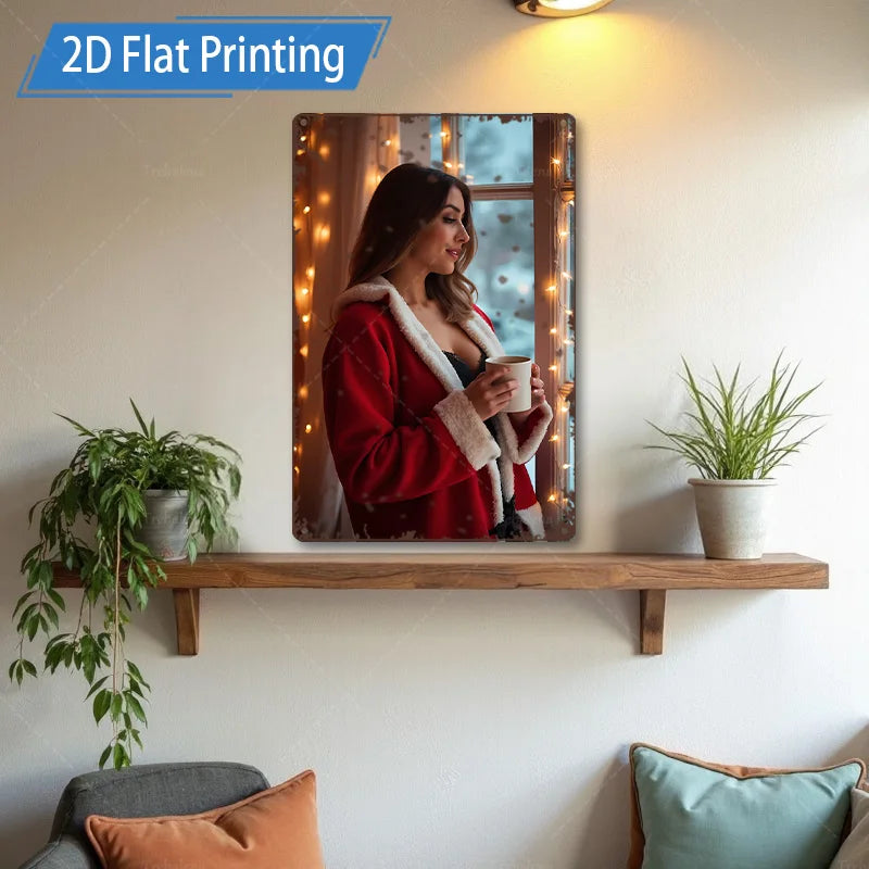 1pc Metal Sign, 4x16inch Rustic Style Woman in Bed 2D Flat Printing Wall Art for Living Room Decor