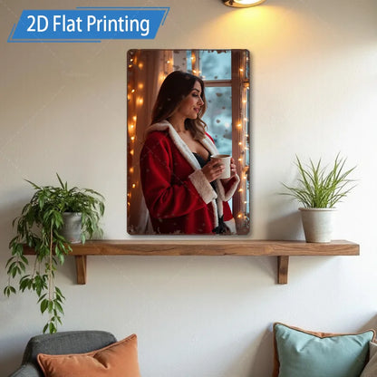 1pc Metal Sign, 4x16inch Rustic Style Woman in Bed 2D Flat Printing Wall Art for Living Room Decor