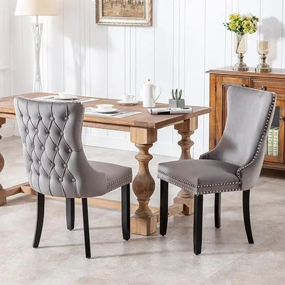 Velvet Upholstered Dining Chairs Set of 4 Wingback Kitchen Room Black Accent Chairs 4PC Solid Wood Leg