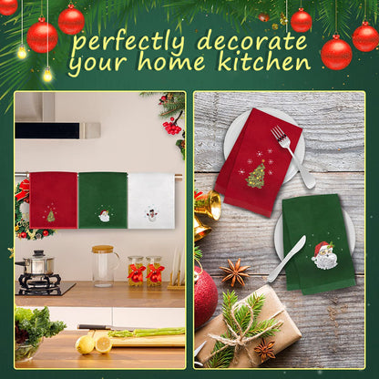 New Year Towel Classic Solid Xmas Tree/Snowman/Santa Claus Embroidery Bath Towel 45x30cm Christmas Hand Towels Set