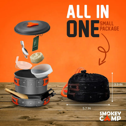 Camping Cookware Mess Kit Set with Stove - Backpacking Camping Pots and Pans Set All in One Non-Stick Camping Cooking Set