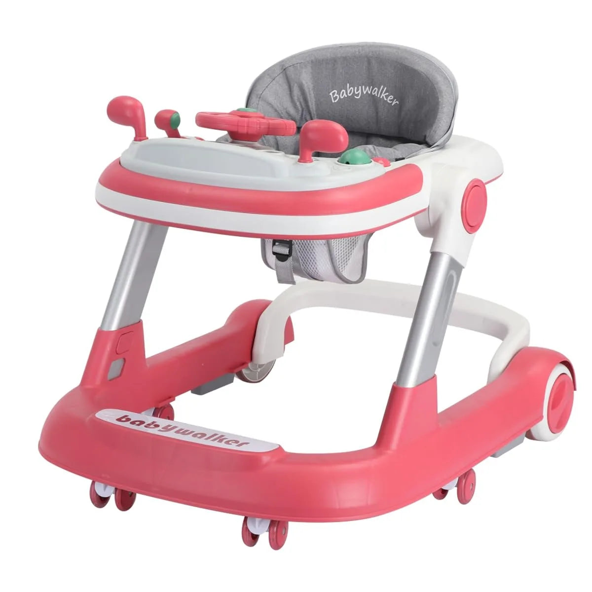 Push Walker with Detachable Feeding and Music Trays, Foldable Learning Toy for Infants and Toddlers, 2 In 1 Walker