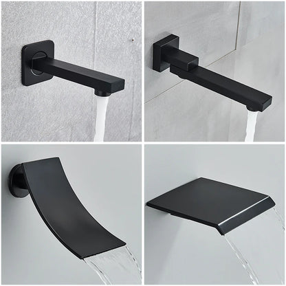 Black Concealed Shower System Rain Waterfall Bathroom Embedded Shower Faucet Set with Tub Spout
