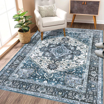 Washable Area Rugs 8x10 Living Room Rug Vintage Medallion  Soft Floor Cover Low Pile Non-Slip