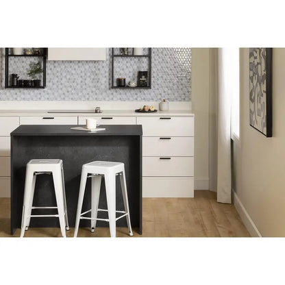 Kitchen Island Faux Black Stone White Adjustable Shelf Four Drawers Water Resistant Storage Prep Countertop