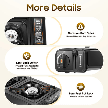 2in1 2-Burner Portable Camping Stove, Butane Camping Stove Kit w/Baking Pan and Carrying Case, Auto Ignition Camping Burner LPG