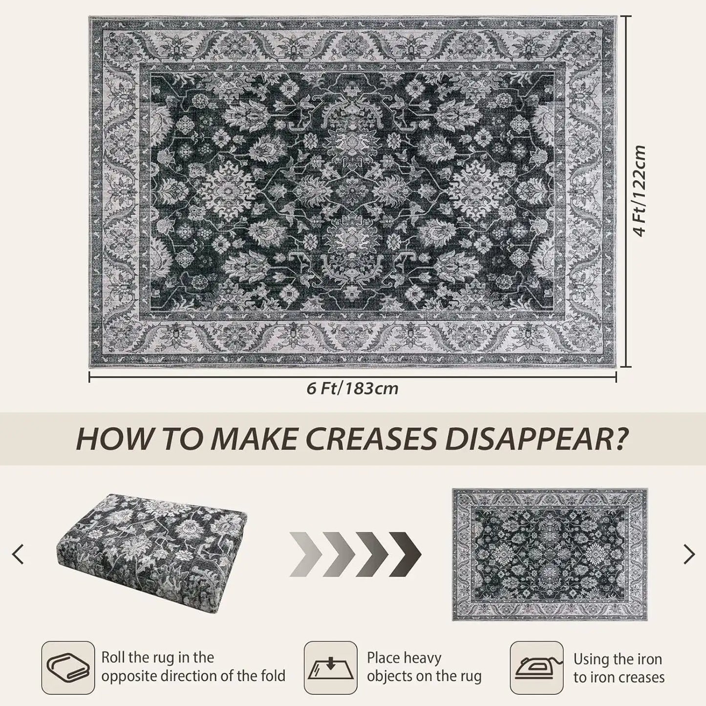 New Vintage Floral Rugs Soft Accent Large Area Rug Fluffy Carpet for Bedroom Living Room