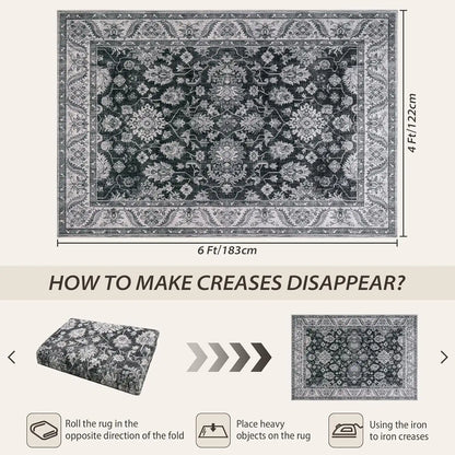 New Vintage Floral Rugs Soft Accent Large Area Rug Fluffy Carpet for Bedroom Living Room