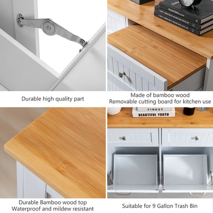 Double Tilt Out Trash Cabinet 20 Gallon, Freestanding Wooden Kitchen Trash Recycling Cabinet with Drawer & Removable Cutting Boa