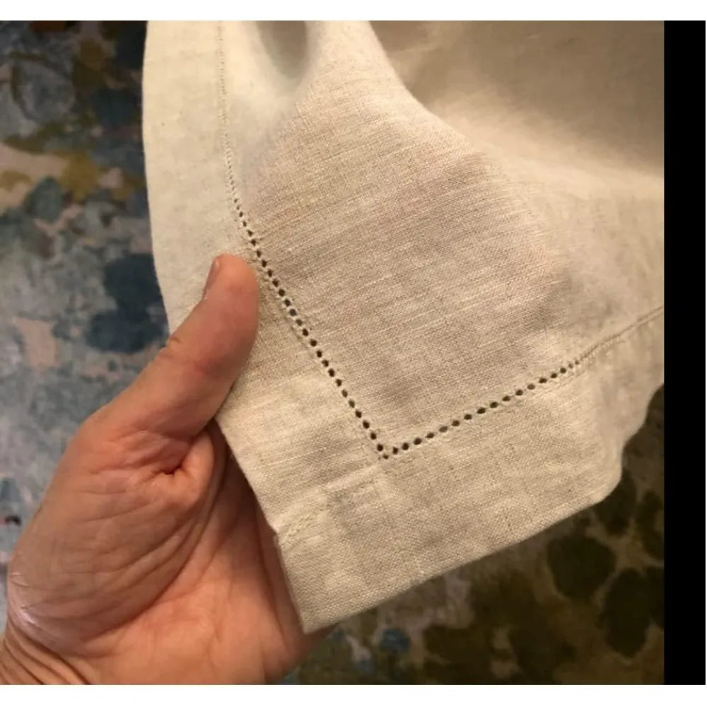 Pure Linen Hemstitch Tablecloth, 100% Stonewashed French Linen for Kitchen Dining, Rectangle Table, 60x144 Inches
