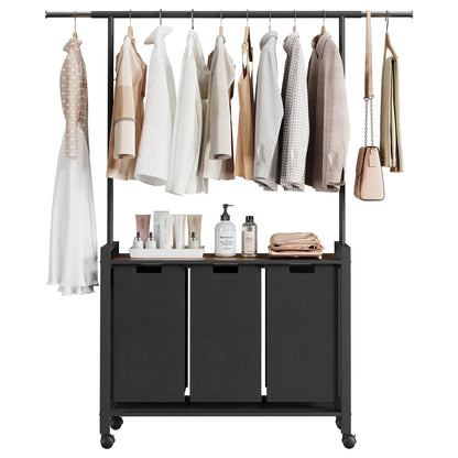 Laundry Sorter With Extendable Hanging Bar Laundry Basket With Wheels And Shelf, Laundry Room Organization And Storage