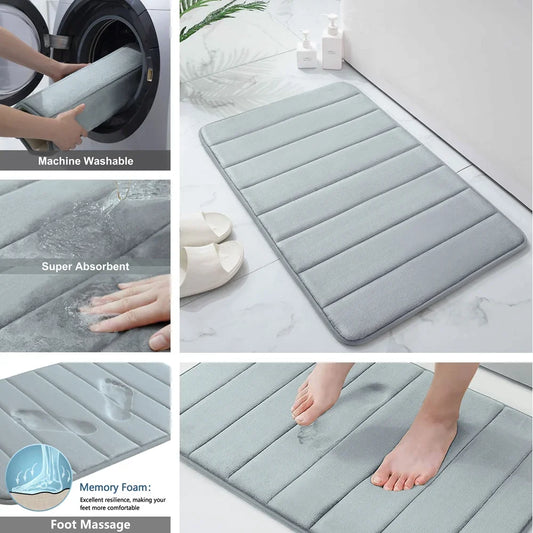 Super Absorbent Bath Mat Memory Foam Carpet Non-slip Bathroom Rug