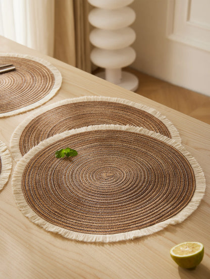 Hot Round Braided Placemats Set of 4 Washable PP Heat Resistant 38cm Table Place Mat for Kitchen Xmas Dining Table Party Decor
