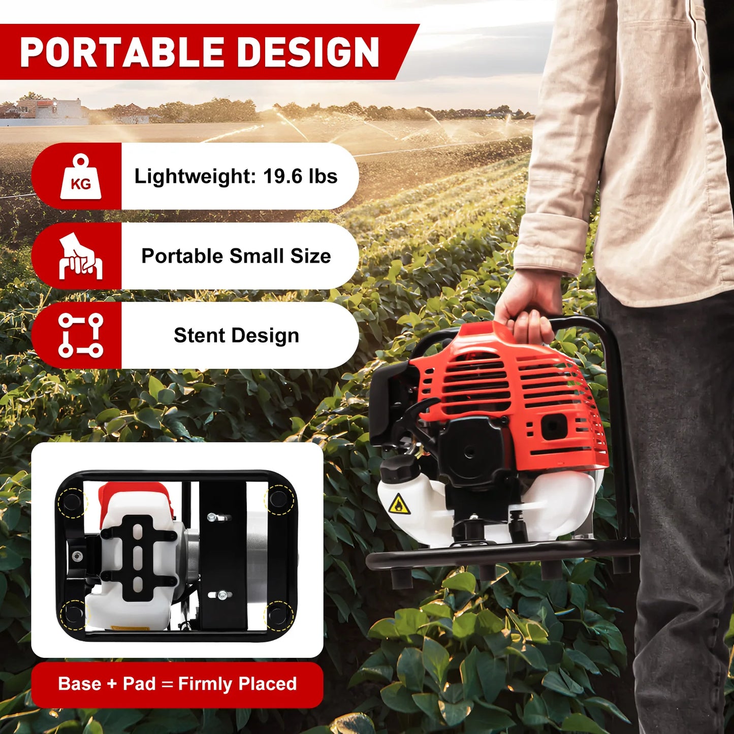 Gasoline Water Pump 2-Stroke Portable Gasoline Engine Trash Pump 20m Lift Powerful Engine Water Transfer Pump 26.25ft Suction