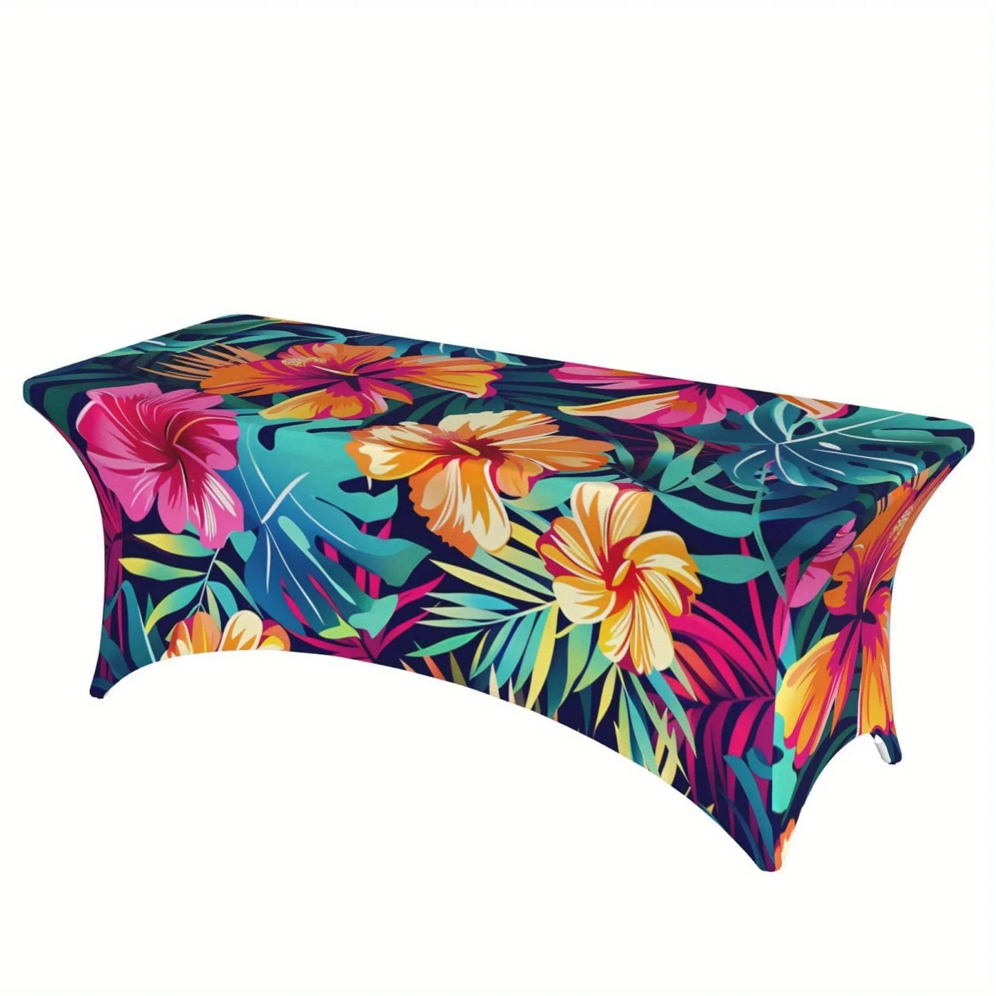 2PCS Vibrant Tropical Print Stretchable Tablecloth - Wrinkle & Stain Resistant