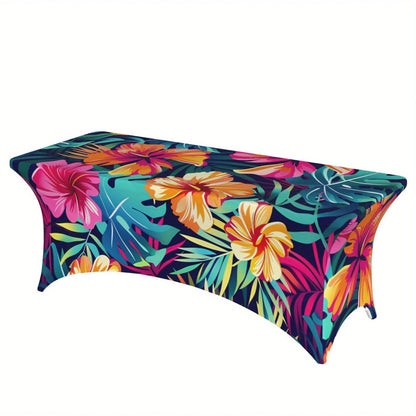 2PCS Vibrant Tropical Print Stretchable Tablecloth - Wrinkle & Stain Resistant