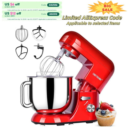 6 Speed Stand Mixer with 7 Quart Stainless Steel Mixing Bowl ,Dough hook, Egg whisk