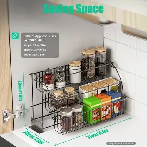3-Tier Pull down Cabinet Spice Rack Organizer,Metal Storage Shelf For Kitchen