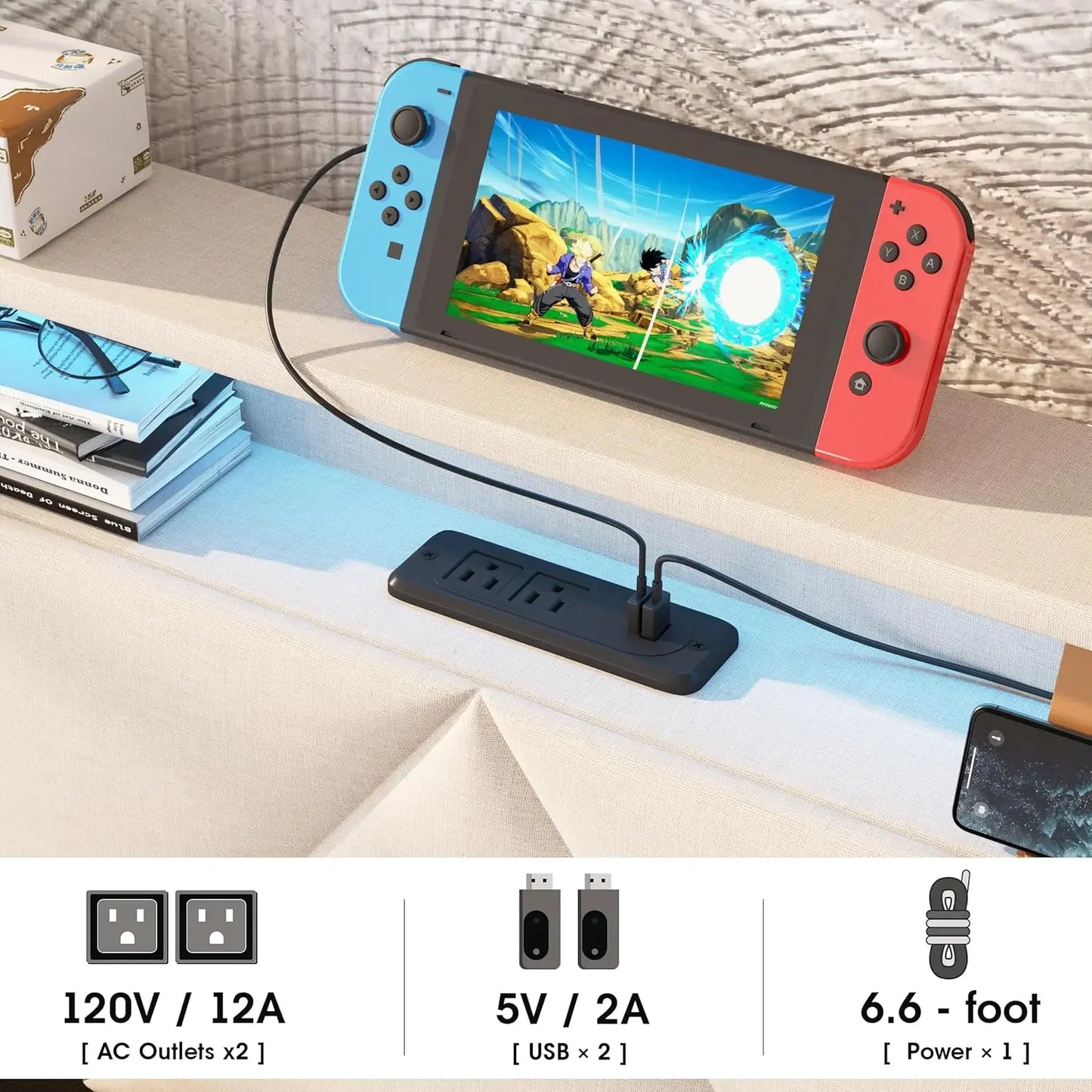 Bed Frame Queen with Storage Headboard&4 Drawers Upholstered Platform Bed Frame with Charging Station &LED Lights