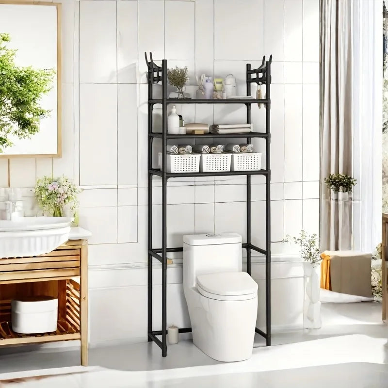 Metal 3 Tier Above Toilet Storage Rack Floor-to-ceiling No-drill Bathroom Accessory