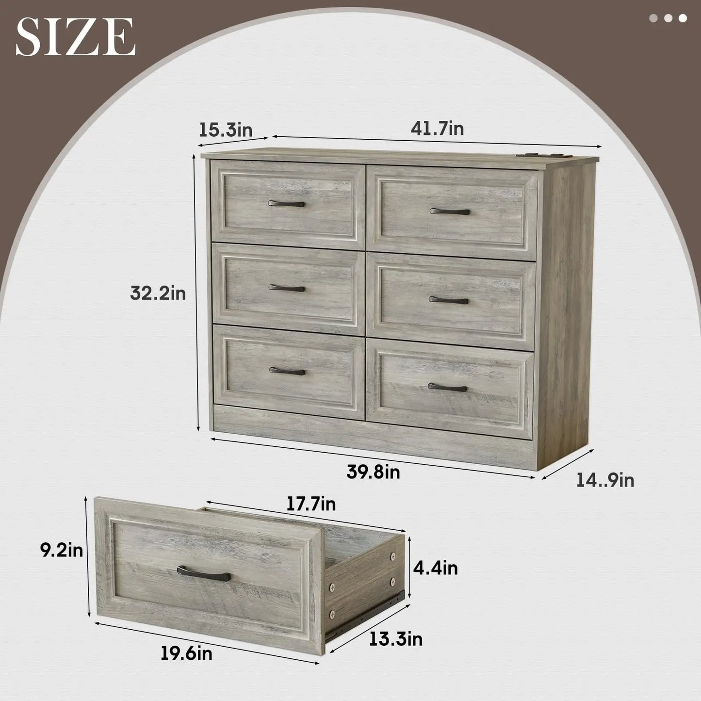 6 Drawer Dresser for Bedroom Wood Chest of Drawers with Power Strip