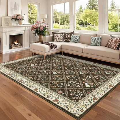 Vintage Washable Area Rugs for Living Room Soft Low-Pile Non-Slip Carpet  for Bedroom Dining Room Home Office
