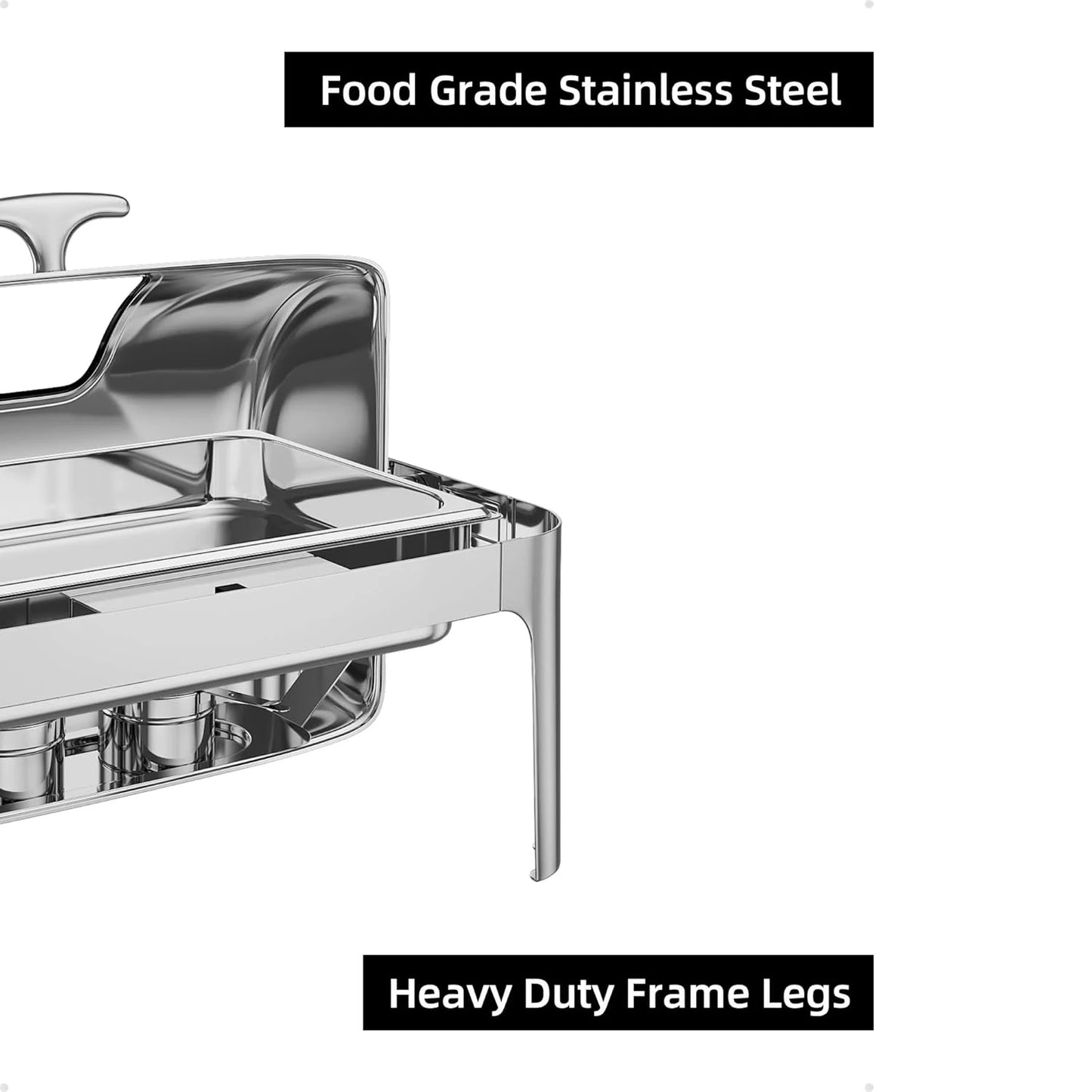 Chafing Dish 9QT Stainless Steel Roll Top Chafer Visible Buffet Server for Resturant Party Commercial Dish Buffet-Full Size Pan